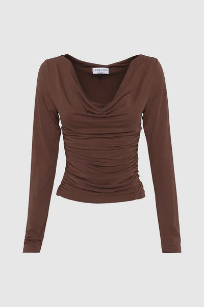 Opal Cowl Neck Top - Chocolate