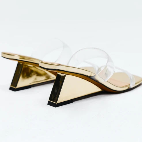 Bambi Wedge Heel - Clear & Gold