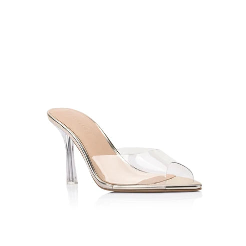 Beth Mule Heels  - Clear & Gold