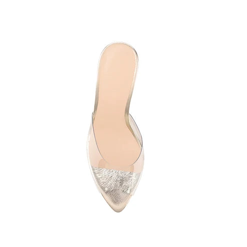 Beth Mule Heels  - Clear & Gold
