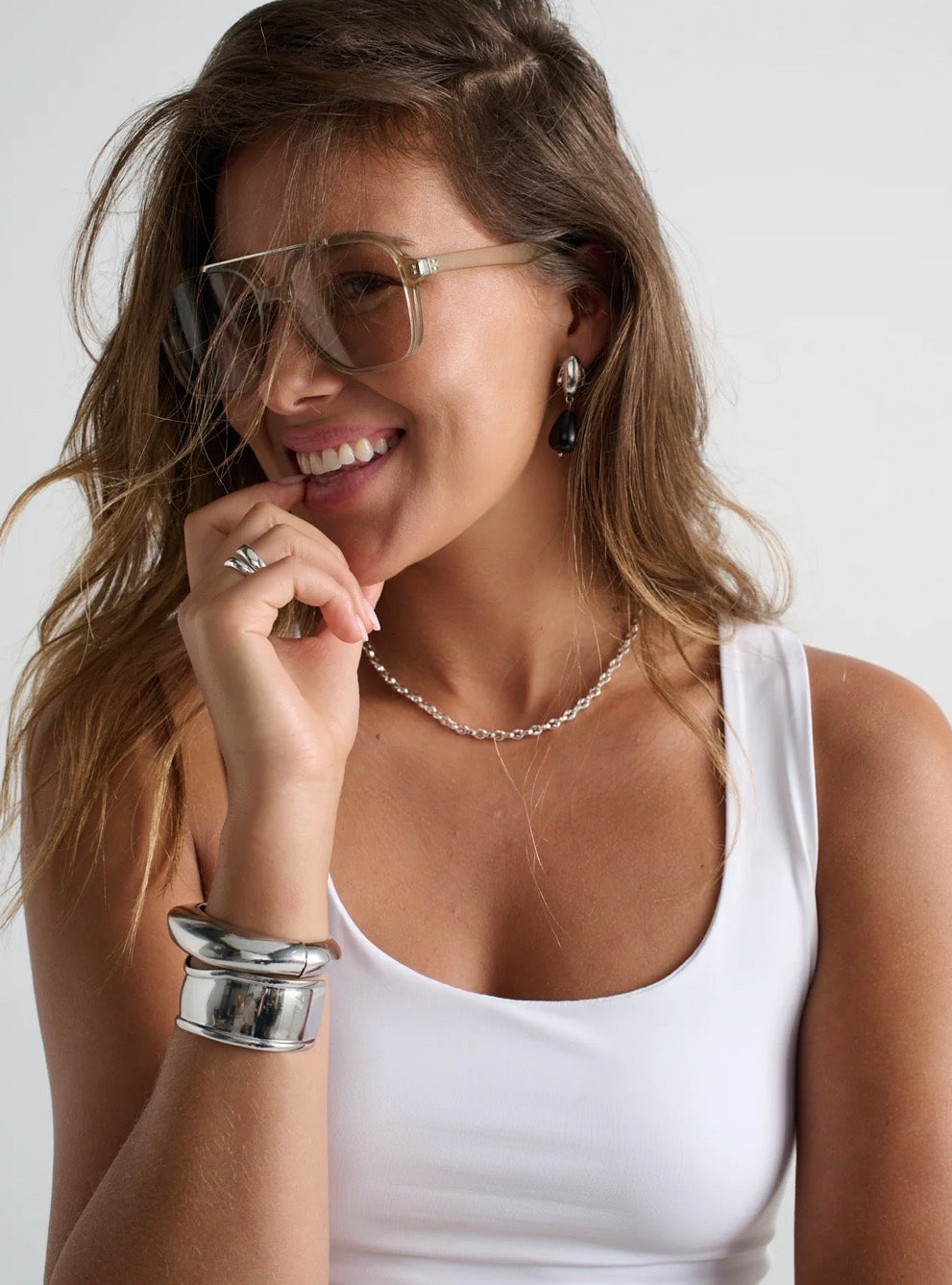 Gigi Aviator Sunglasses  - Clear Grey