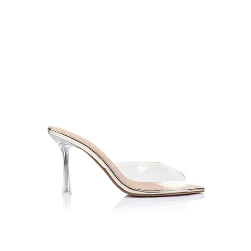 Beth Mule Heels  - Clear & Gold