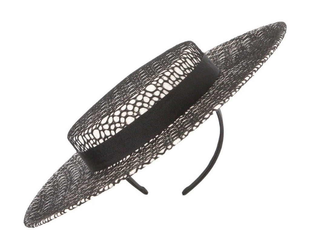 Adriana Boater Hat - Black & White