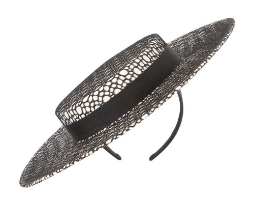 Adriana Boater Hat - Black & White