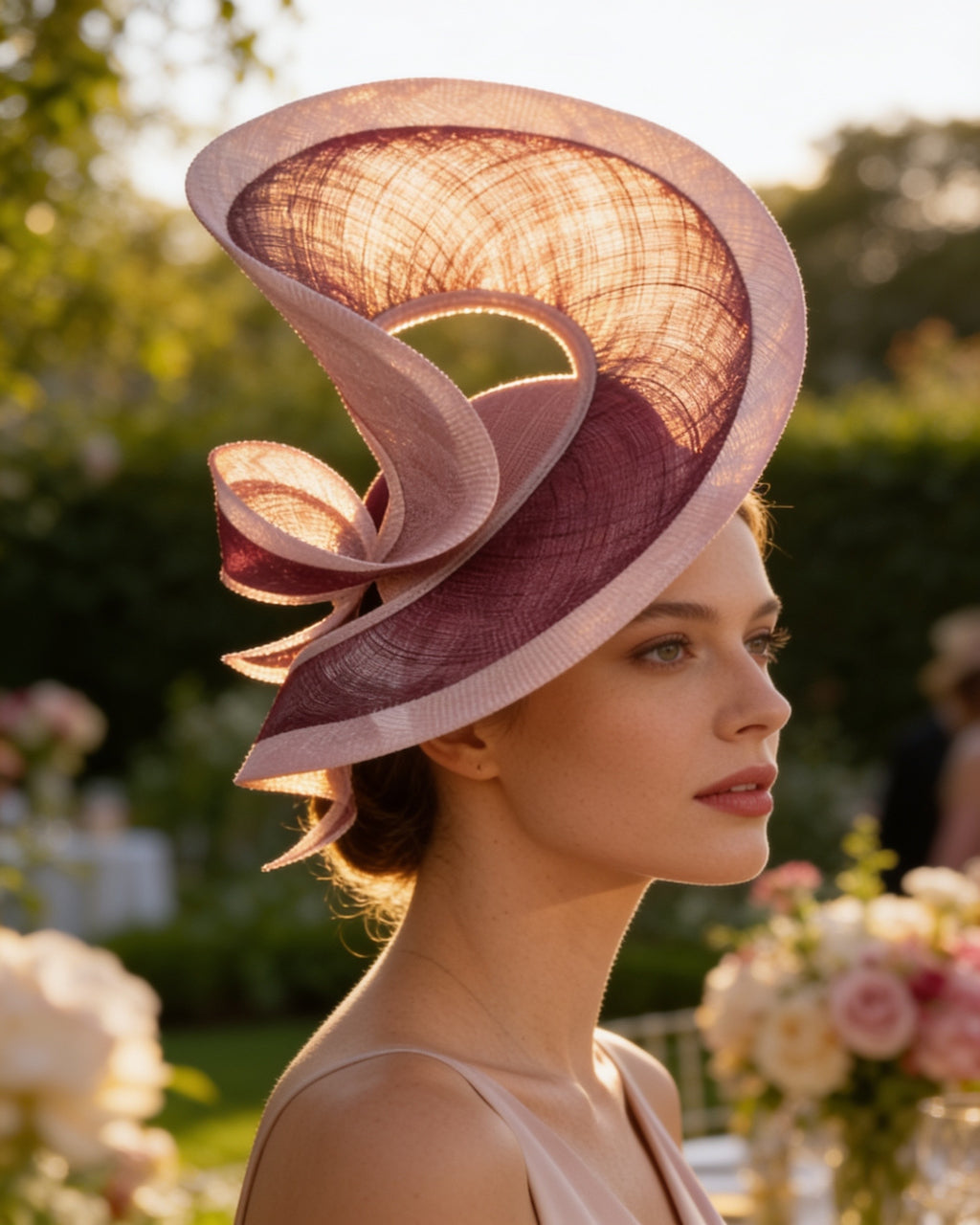 Willow Fascinator - Burgundy & Pink