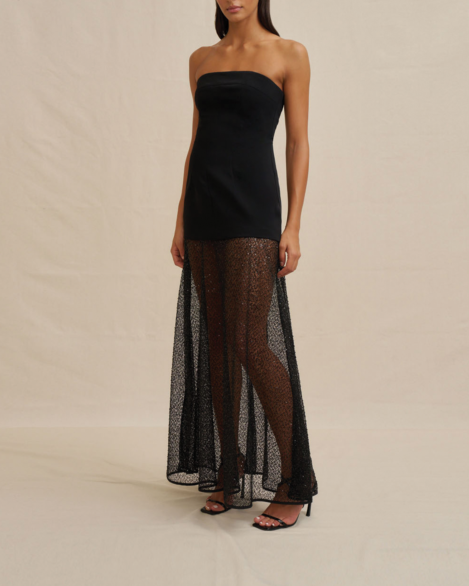 Noir Lace Black Strapless Dress