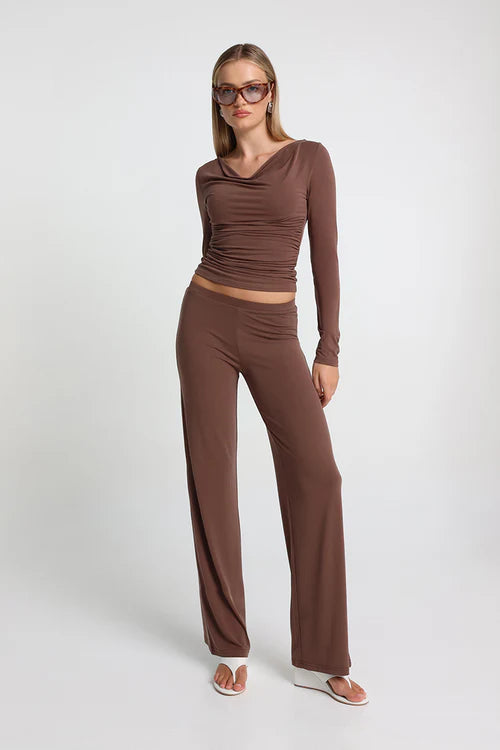 Opal Cowl Neck Top - Chocolate